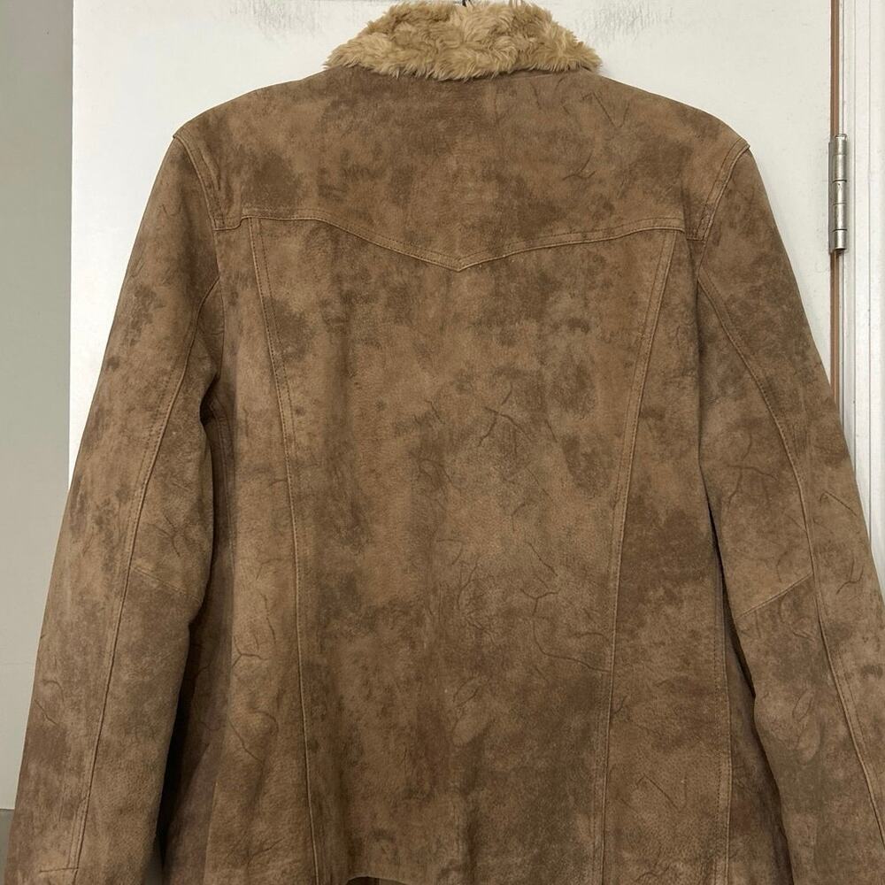 Black Rivet Brown Suede Leather Jacket Quilted Lined Sherpa Western Trucker XL - Picture 11 of 16